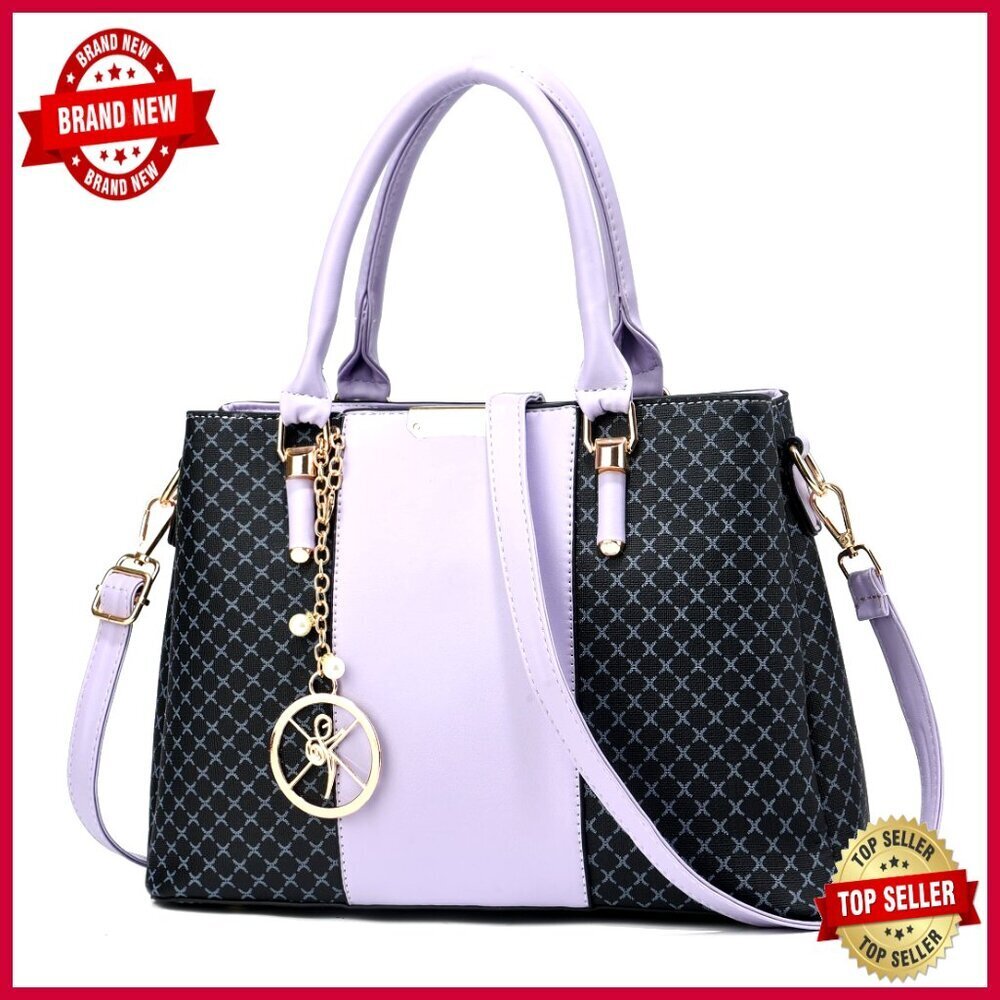 Faux Leather Tote Bag with 3 Zip Compartments, Adjustable Strap